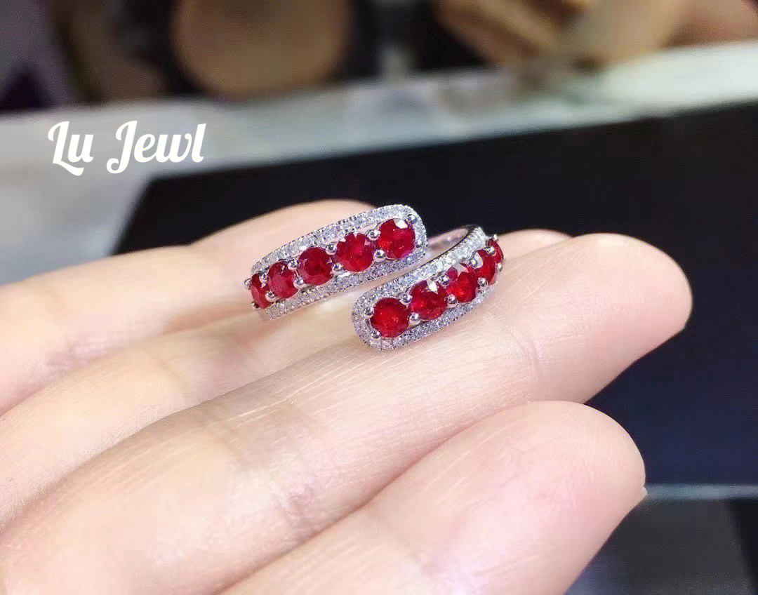 日本制品 pt900铂金红宝石钻石排戒