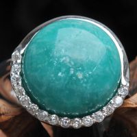 璀璨笑靥 精工925纯银镀白金镶钻天然AAA冰种天河石戒指